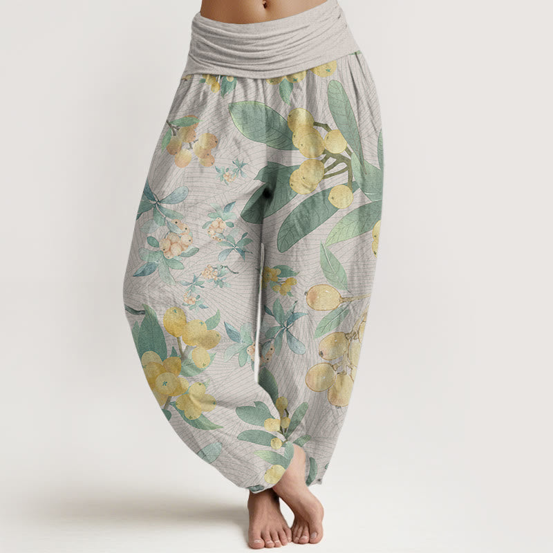 Buddha Stones Pure Cotton Casual Loquat Pattern Women's Elastic Waist Harem Pants - OldLace - US22，UK/AU26，EU54 (6XL) - image 0