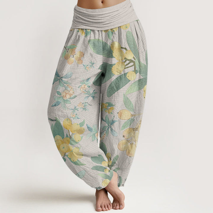 Buddha Stones Pure Cotton Casual Loquat Pattern Women's Elastic Waist Harem Pants - OldLace - US22，UK/AU26，EU54 (6XL) - image 0
