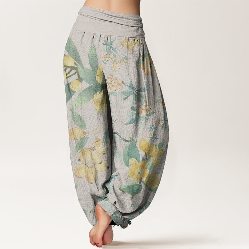 Buddha Stones Pure Cotton Casual Loquat Pattern Women's Elastic Waist Harem Pants - image 1