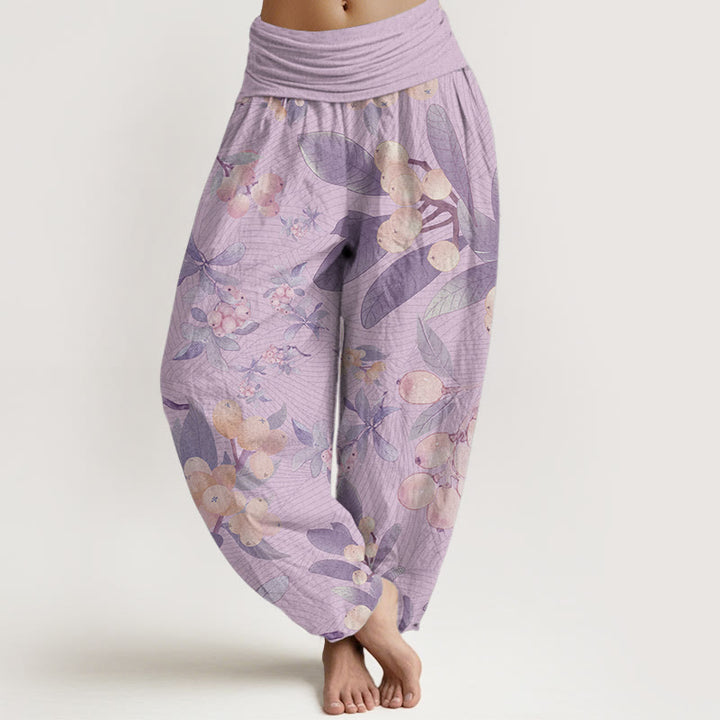 Buddha Stones Pure Cotton Casual Loquat Pattern Women's Elastic Waist Harem Pants - Plum - US22，UK/AU26，EU54 (6XL) - image 6