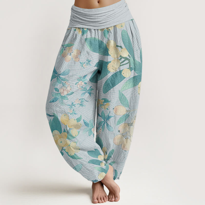 Buddha Stones Pure Cotton Casual Loquat Pattern Women's Elastic Waist Harem Pants - PowderBlue - US22，UK/AU26，EU54 (6XL) - image 9