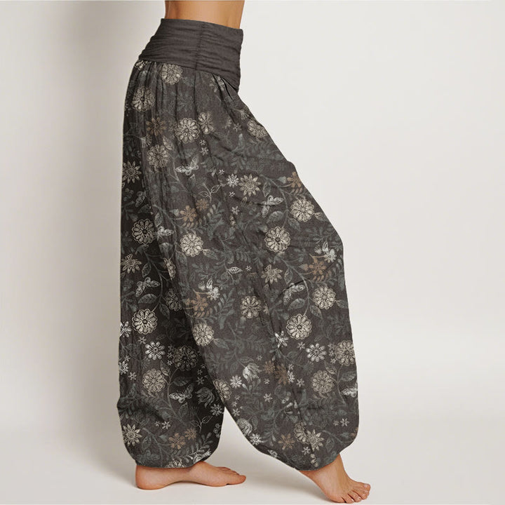 Buddha Stones Pure Cotton Casual New York Aster Flowers Leaves Design Women's Elastic Waist Harem Pants - image 11