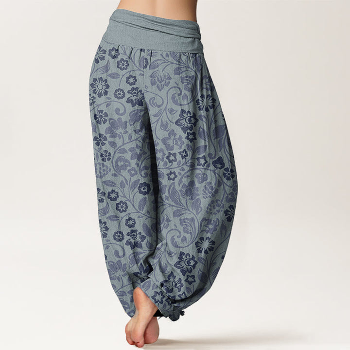 Buddha Stones Pure Cotton Small Flowers Intertwining Branches Women's Elastic Waist Harem Pants - image 9