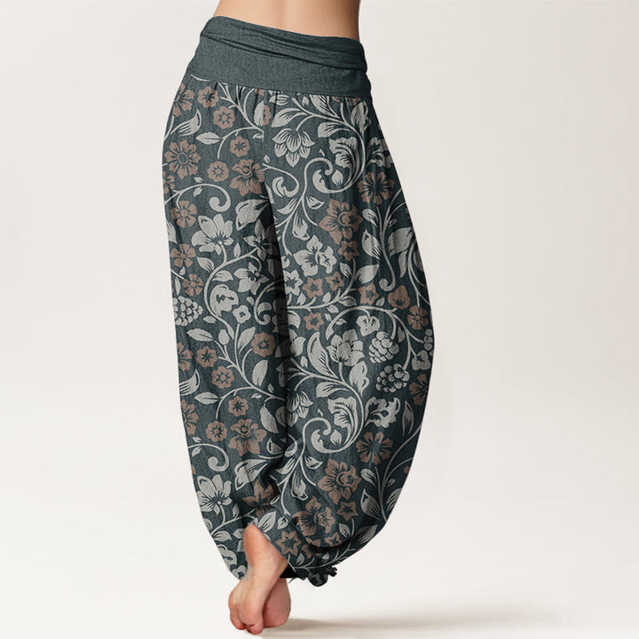 Buddha Stones Pure Cotton Small Flowers Intertwining Branches Women's Elastic Waist Harem Pants - image 6