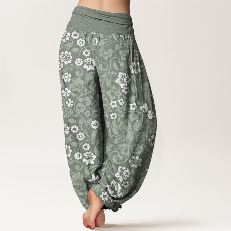 Buddha Stones Pure Cotton Small Flowers Intertwining Branches Women's Elastic Waist Harem Pants - image 1