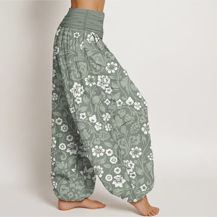 Buddha Stones Pure Cotton Small Flowers Intertwining Branches Women's Elastic Waist Harem Pants - image 2