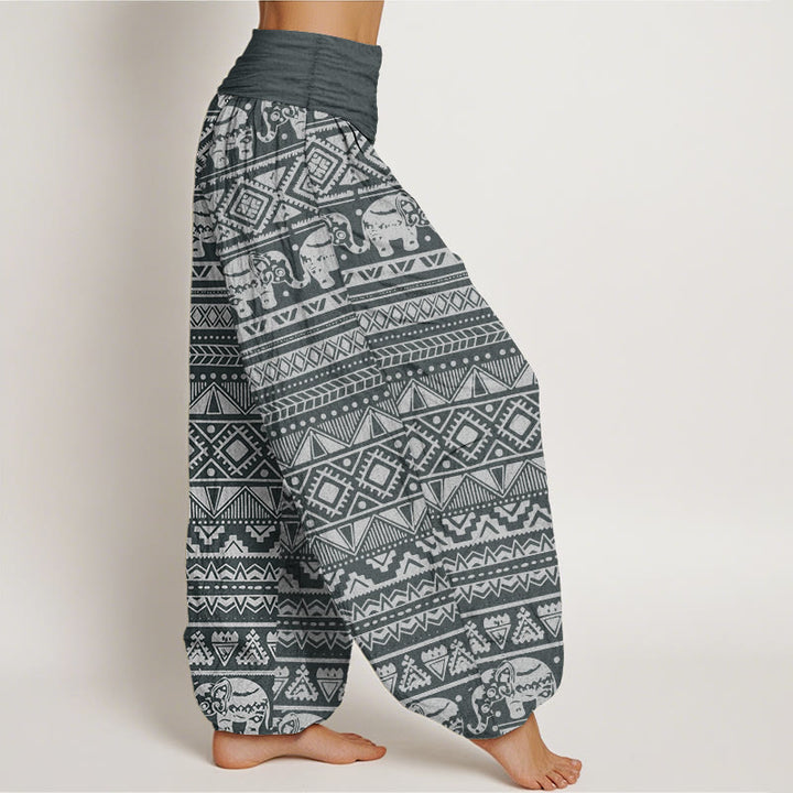 Buddha Stones Pure Cotton Casual Elephant Geometric Figure Women's Elastic Waist Harem Pants - image 8