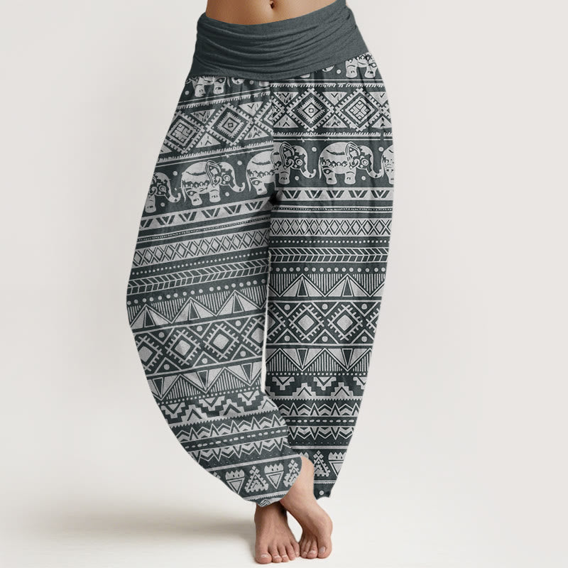 Buddha Stones Pure Cotton Casual Elephant Geometric Figure Women's Elastic Waist Harem Pants - SlateGray - US22，UK/AU26，EU54 (6XL) - image 6