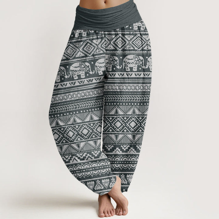 Buddha Stones Pure Cotton Casual Elephant Geometric Figure Women's Elastic Waist Harem Pants - SlateGray - US22，UK/AU26，EU54 (6XL) - image 6