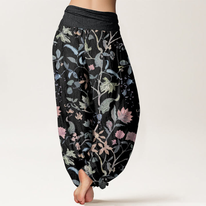 Buddha Stones Pure Cotton Floral Leaf Vine Design Women's Elastic Waist Harem Pants - image 9