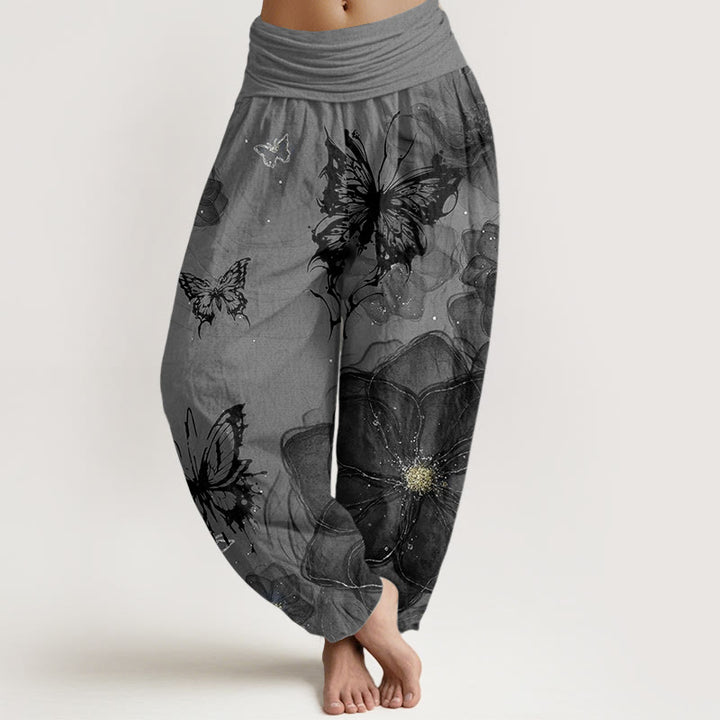 Buddha Stones Pure Cotton Butterfly Flowers Pattern Women's Elastic Waist Harem Pants - Gray - US22，UK/AU26，EU54 (6XL) - image 6