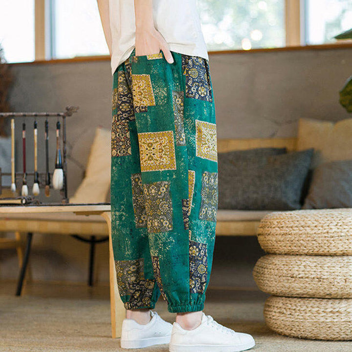 Buddha Stones Summer Square Patchwork Men's Ankle-Length Harem Pants With Pockets - image 21