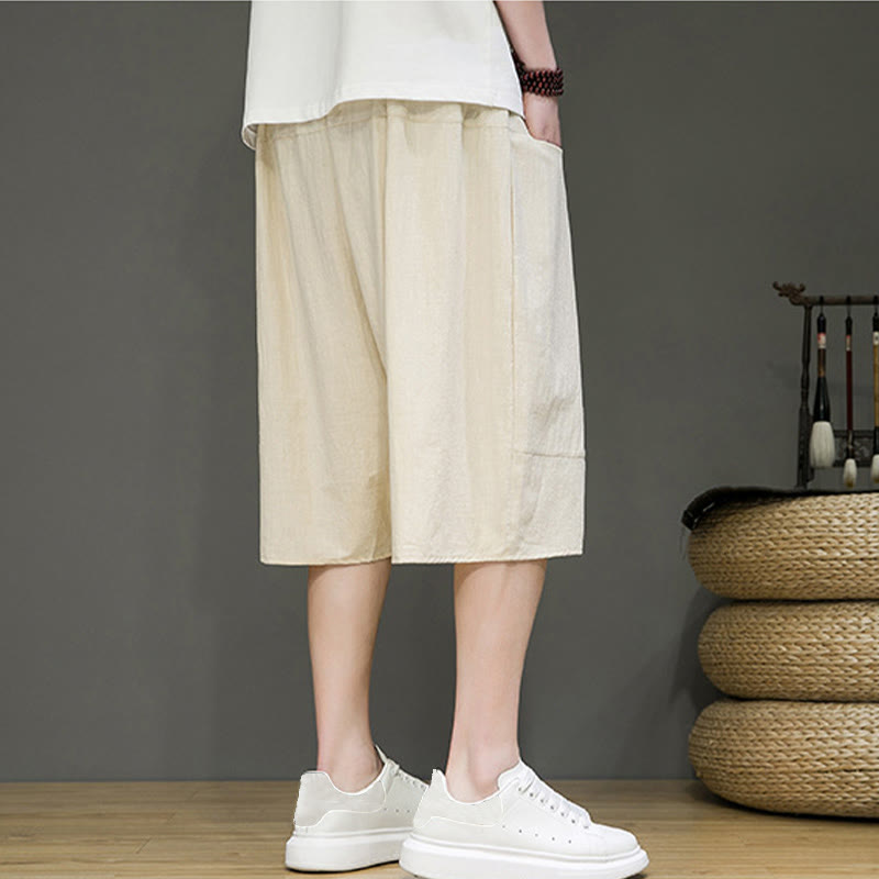 Buddha Stones Casual Drawstring Cotton Linen Men's Capri Harem Pants With Pockets - image 3