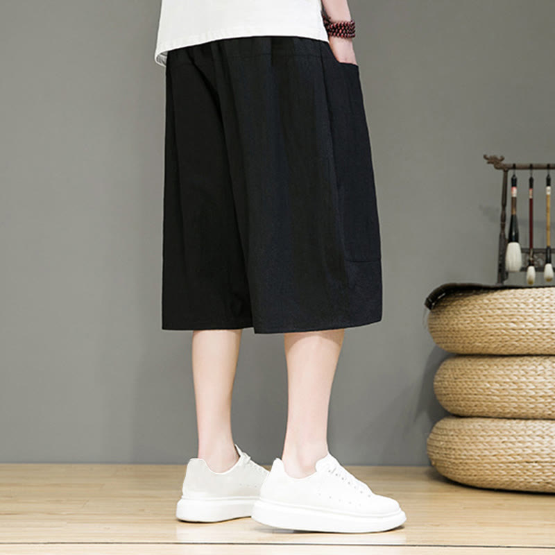 Buddha Stones Casual Drawstring Cotton Linen Men's Capri Harem Pants With Pockets - image 16