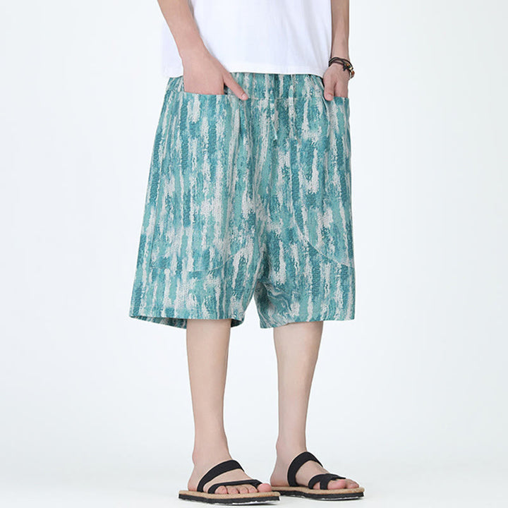 Buddha Stones Summer Stripes Cotton Linen Men's Capri Pants With Pockets - image 2