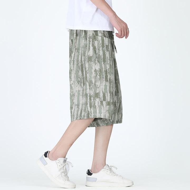 Buddha Stones Summer Stripes Cotton Linen Men's Capri Pants With Pockets - image 9