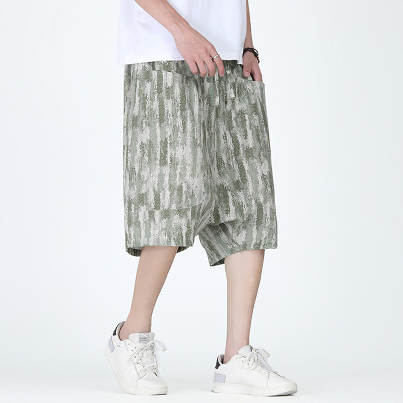 Buddha Stones Summer Stripes Cotton Linen Men's Capri Pants With Pockets - image 8