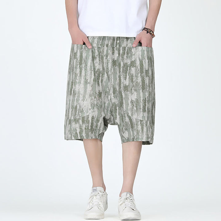 Buddha Stones Summer Stripes Cotton Linen Men's Capri Pants With Pockets - image 7