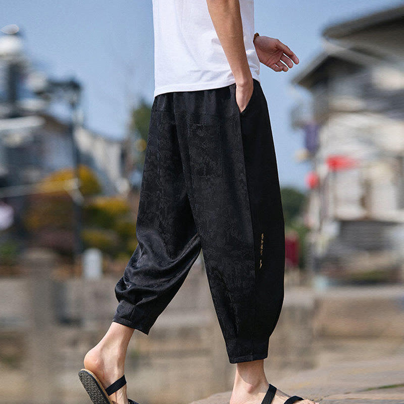 Buddha Stones Summer Character Embroidery Design Drawstring Men's 7-8 Length Pants With Pockets - image 2