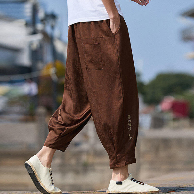 Buddha Stones Summer Character Embroidery Design Drawstring Men's 7-8 Length Pants With Pockets - image 10
