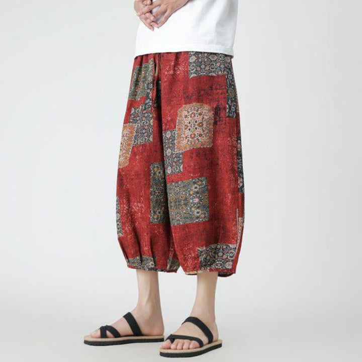Buddha Stones Summer Square Patchwork Elephant Mandala Geometry Cotton Linen Men's 7-8 Length Pants With Pockets - image 7
