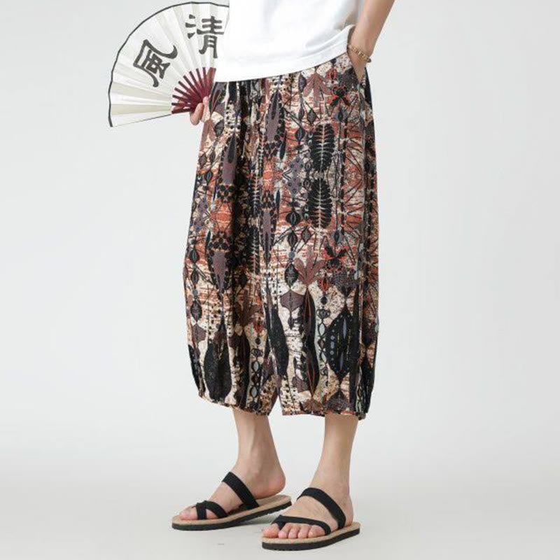 Buddha Stones Summer Square Patchwork Elephant Mandala Geometry Cotton Linen Men's 7-8 Length Pants With Pockets - image 18