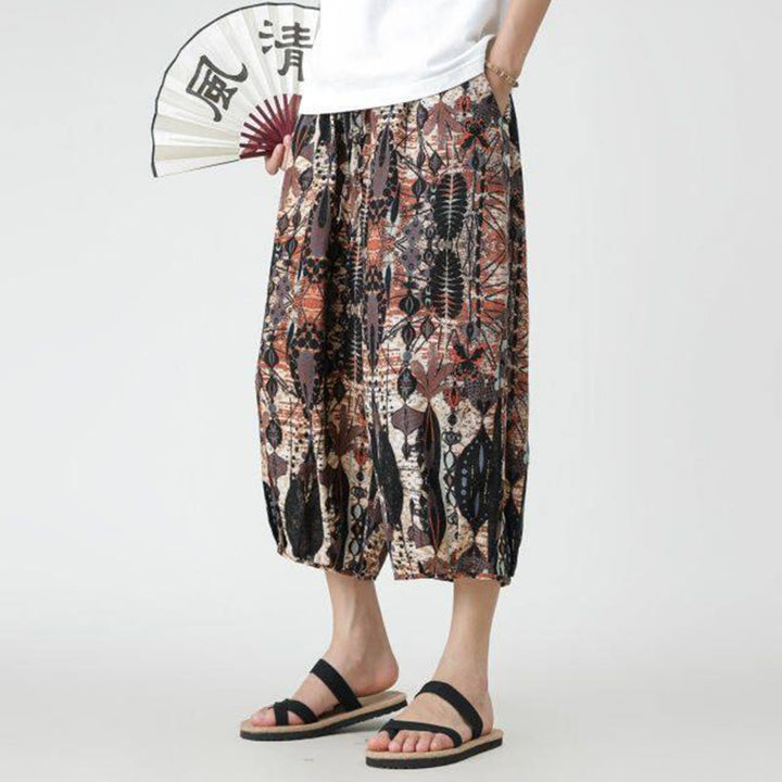 Buddha Stones Summer Square Patchwork Elephant Mandala Geometry Cotton Linen Men's 7-8 Length Pants With Pockets - image 18