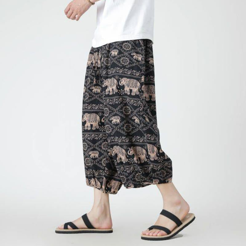 Buddha Stones Summer Square Patchwork Elephant Mandala Geometry Cotton Linen Men's 7-8 Length Pants With Pockets - Peru - US/UK/AU46，EU56 (5XL) - image 20