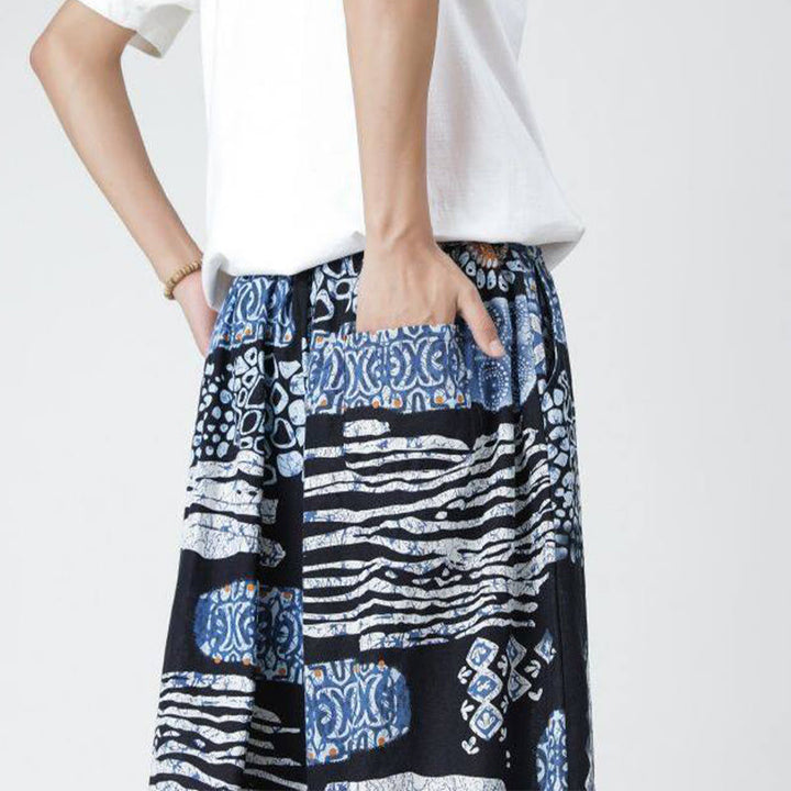 Buddha Stones Summer Square Patchwork Elephant Mandala Geometry Cotton Linen Men's 7-8 Length Pants With Pockets - image 40