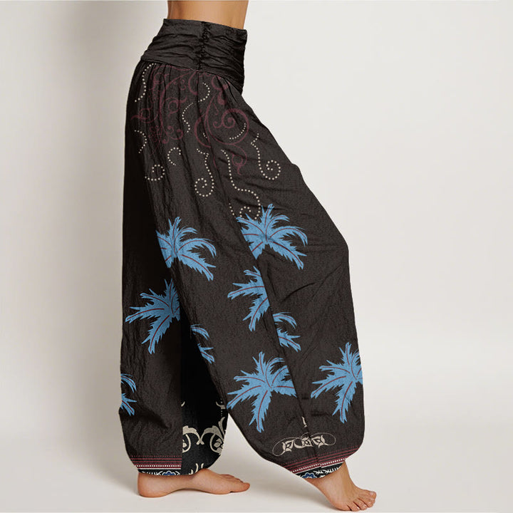 Buddha Stones Casual Floral Scroll Tropical Palm Pattern Women's Elastic Waist Harem Pants - image 2