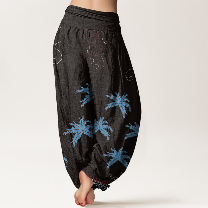 Buddha Stones Casual Floral Scroll Tropical Palm Pattern Women's Elastic Waist Harem Pants - image 1