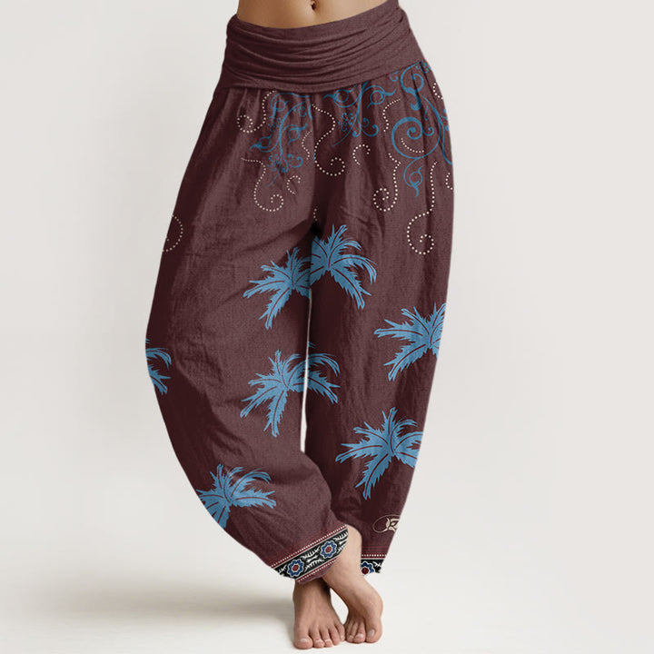 Buddha Stones Casual Floral Scroll Tropical Palm Pattern Women's Elastic Waist Harem Pants - DarkRed - US22，UK/AU26，EU54 (6XL) - image 4
