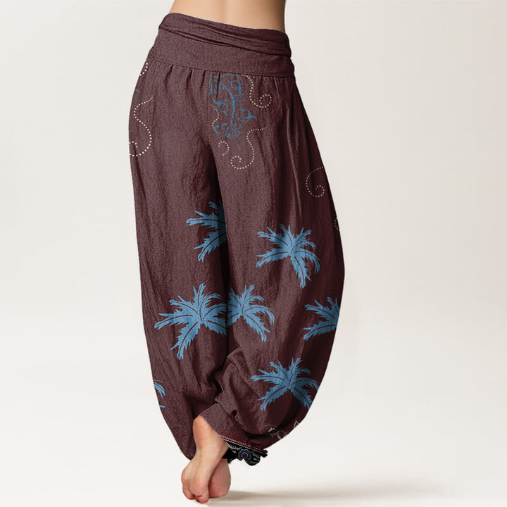 Buddha Stones Casual Floral Scroll Tropical Palm Pattern Women's Elastic Waist Harem Pants - image 5
