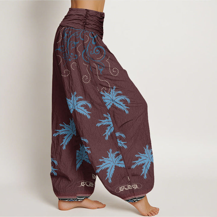 Buddha Stones Casual Floral Scroll Tropical Palm Pattern Women's Elastic Waist Harem Pants - image 6