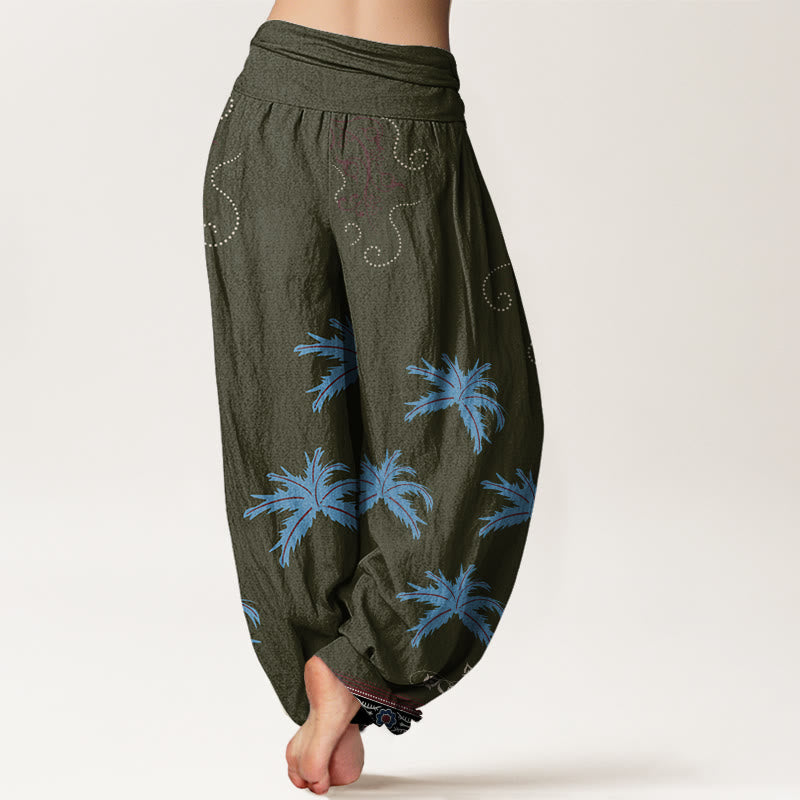 Buddha Stones Casual Floral Scroll Tropical Palm Pattern Women's Elastic Waist Harem Pants - image 8