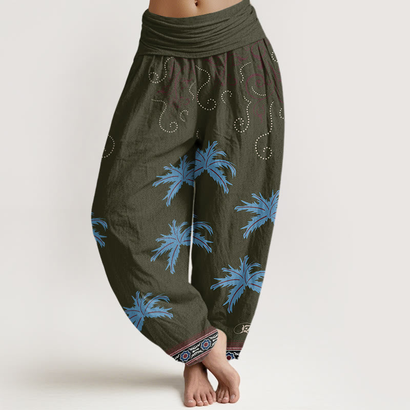 Buddha Stones Casual Floral Scroll Tropical Palm Pattern Women's Elastic Waist Harem Pants - DarkOliveGreen - US22，UK/AU26，EU54 (6XL) - image 7