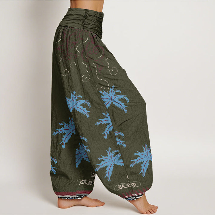 Buddha Stones Casual Floral Scroll Tropical Palm Pattern Women's Elastic Waist Harem Pants - image 9
