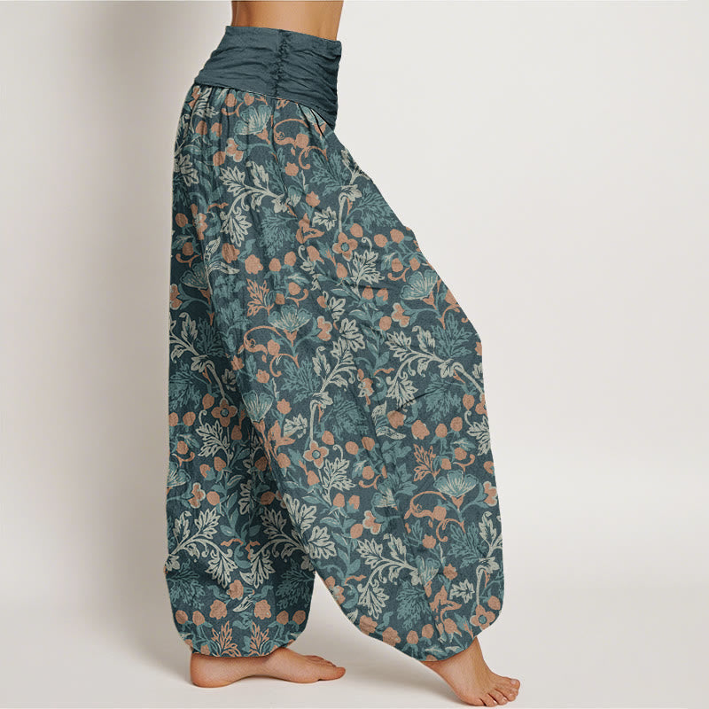 Buddha Stones Casual Flower Vine Leaves Pattern Women's Elastic Waist Harem Pants - image 1