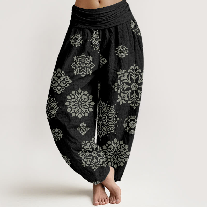 Buddha Stones Casual Mandala Pattern Women's Elastic Waist Harem Pants - Black - US22，UK/AU26，EU54 (6XL) - image 0