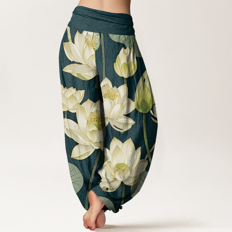 Buddha Stones Casual Lotus Flowers Pod Pattern Women's Elastic Waist Harem Pants - image 2