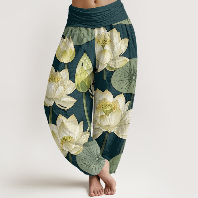 Buddha Stones Casual Lotus Flowers Pod Pattern Women's Elastic Waist Harem Pants - DarkGreen - US22，UK/AU26，EU54 (6XL) - image 0