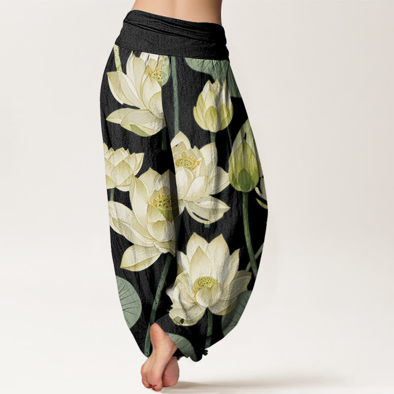 Buddha Stones Casual Lotus Flowers Pod Pattern Women's Elastic Waist Harem Pants - image 6