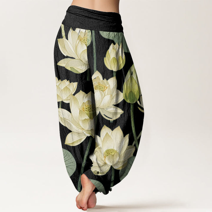Buddha Stones Casual Lotus Flowers Pod Pattern Women's Elastic Waist Harem Pants - image 6