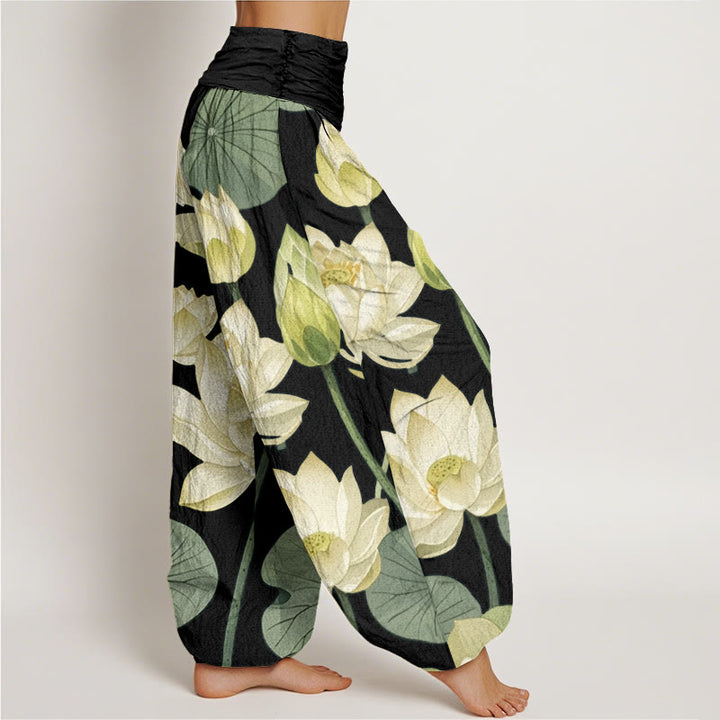 Buddha Stones Casual Lotus Flowers Pod Pattern Women's Elastic Waist Harem Pants - image 5