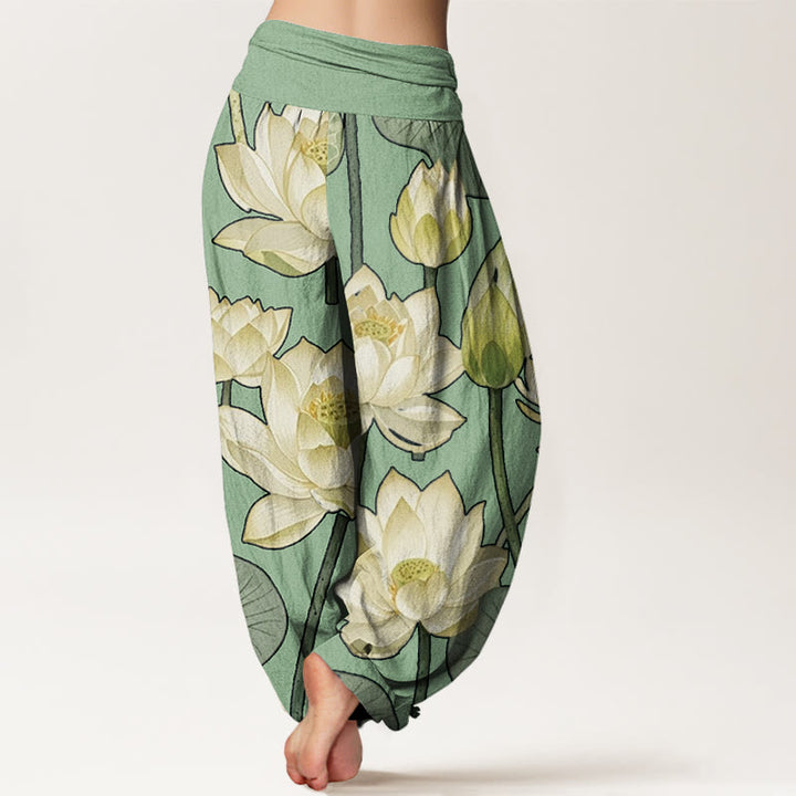 Buddha Stones Casual Lotus Flowers Pod Pattern Women's Elastic Waist Harem Pants - image 9