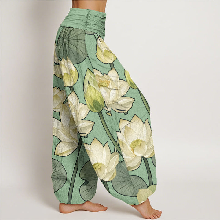 Buddha Stones Casual Lotus Flowers Pod Pattern Women's Elastic Waist Harem Pants - image 8