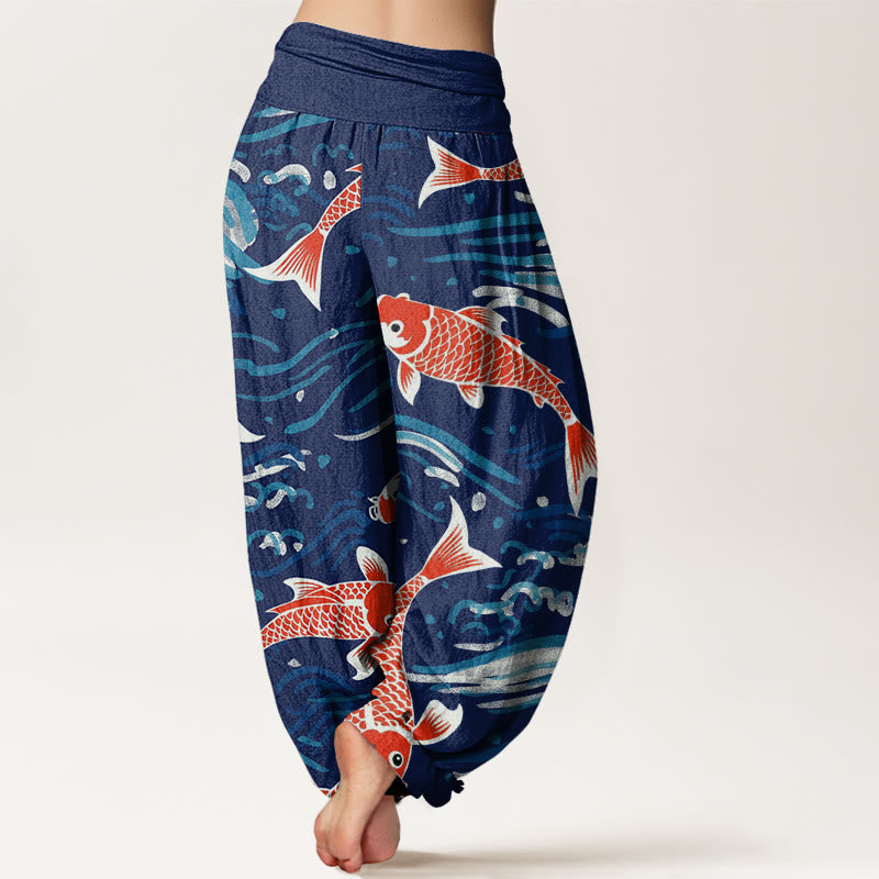 Buddha Stones Casual Wave Koi Pattern Women's Elastic Waist Harem Pants - image 2