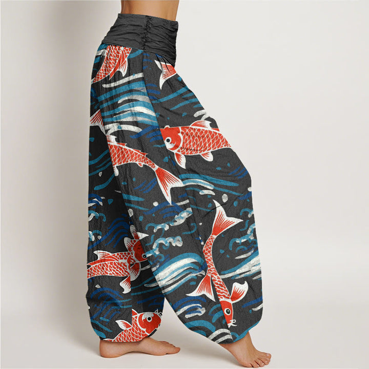 Buddha Stones Casual Wave Koi Pattern Women's Elastic Waist Harem Pants - image 5