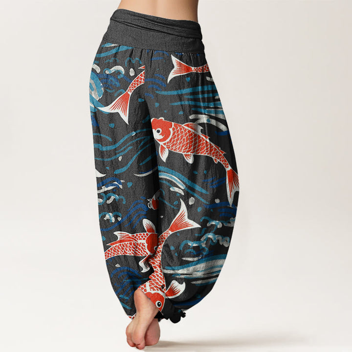 Buddha Stones Casual Wave Koi Pattern Women's Elastic Waist Harem Pants - image 6