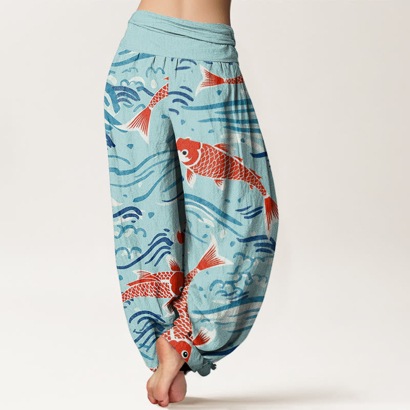 Buddha Stones Casual Wave Koi Pattern Women's Elastic Waist Harem Pants - image 9